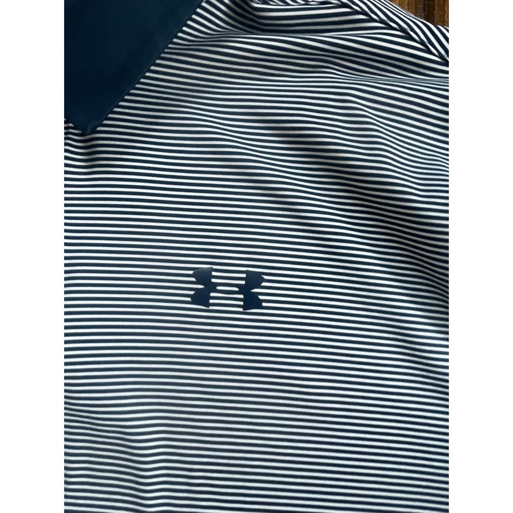 Under Armour Mens 3XLT HeatGear Performance Polo Shirt Striped Navy White Loose - Picture 4 of 9